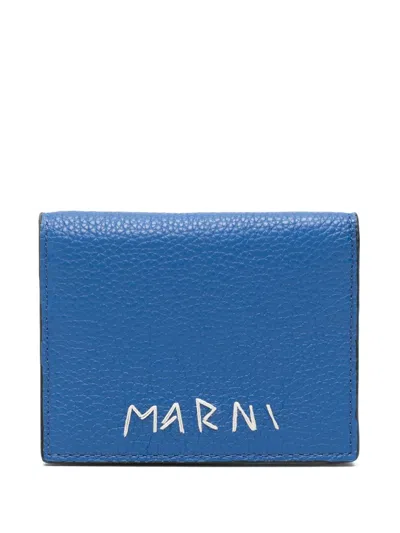 Marni Logo-embroidered Bi-fold Wallet In Blue
