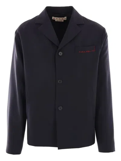 Marni Logo-embroidered Blazer In Blue