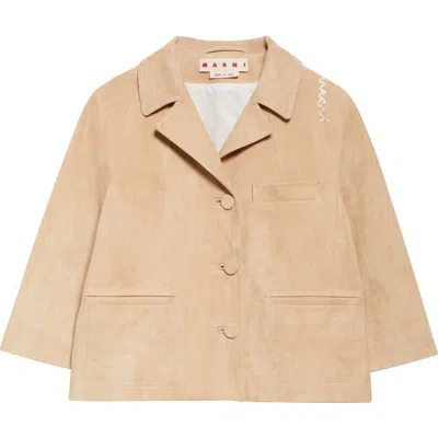MARNI MARNI LOGO EMBROIDERED BOXY SUEDE JACKET