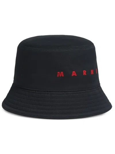 MARNI GABARDINE BUCKET HAT WITH EMBROIDERED LOGO