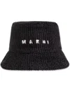 Marni Black Raffia Logo Bucket Hat In Black