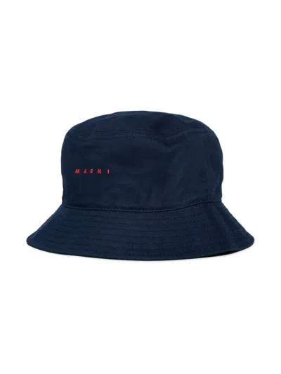 Marni Logo-embroidered Bucket Hat In Blue
