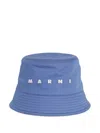 Marni Logo-embroidered Cotton Bucket Hat In Blue
