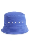 Marni Logo-embroidered Cotton Bucket Hat In Blue Lilac
