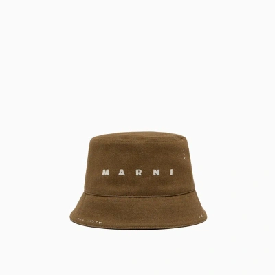 Marni Logo Embroidered Bucket Hat In Brown