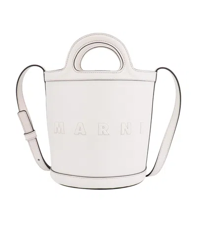 Marni Logo-embroidered Bucket Tote Bag In White