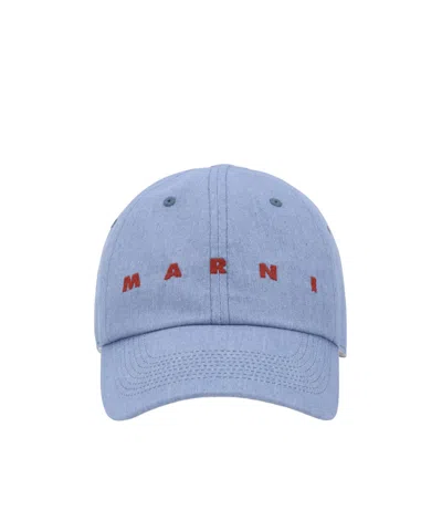 Marni Logo-embroidered Cap In Blue