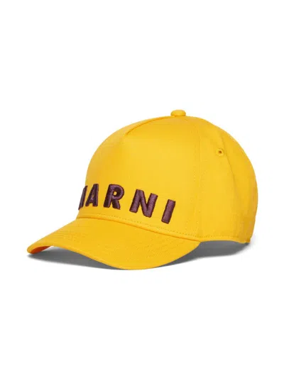 Marni Kids' Logo-embroidered Cap In Yellow