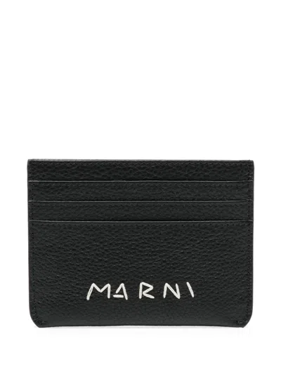 Marni Logo-embroidered Cardholder In Black