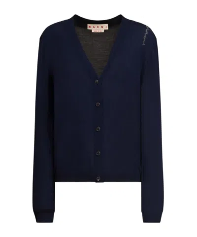 MARNI MARNI LOGO EMBROIDERED KNIT CARDIGAN