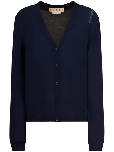 Marni Logo-embroidered Cardigan In Blue