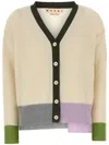 Marni Asymmetric Colorblock Cashmere Knit Cardigan In Neutrals