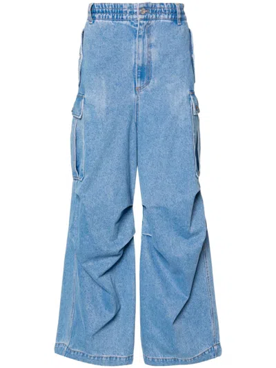 Marni Logo-embroidered Cargo Jeans In Blue