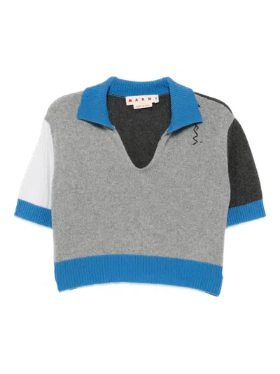 Marni Logo-embroidered Colour-block Polo Top In Brown