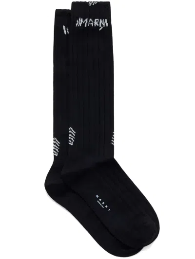 Marni Logo-embroidered Cotton-blend Socks In Black