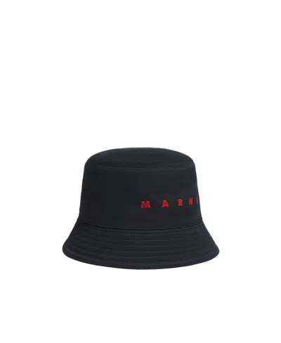 Marni Black Embroidered Logo Bucket Hat In 00n99 Black