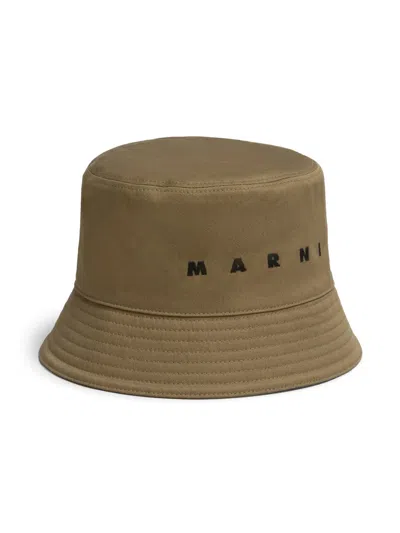 MARNI LOGO-EMBROIDERED COTTON BUCKET HAT
