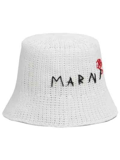 Marni Logo-embroidered Cotton Bucket Hat In White