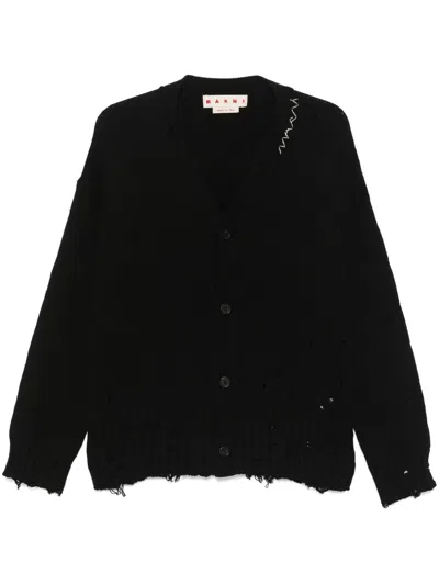 Marni Logo-embroidered Cotton Cardigan In Black
