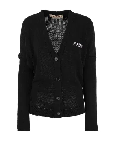 MARNI MARNI LOGO EMBROIDERED BUTTONED CARDIGAN
