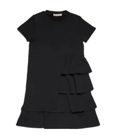 Marni Logo-embroidered Cotton Dress In Black
