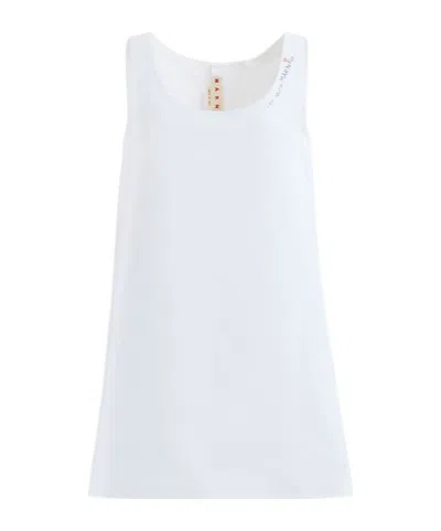 Marni Logo-embroidered Cotton Minidress In White