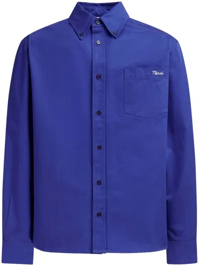 Marni Logo-embroidered Cotton Shirt In 蓝色