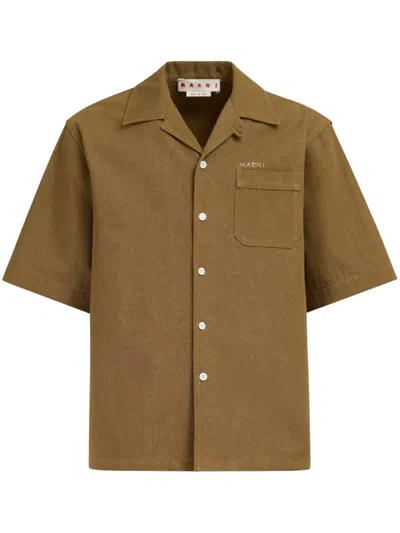 Marni Logo-embroidered Cotton Shirt In Brown
