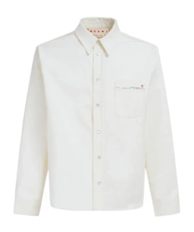 Marni Logo-embroidered Cotton Shirt In White