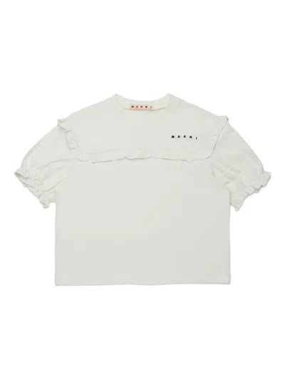 Marni Kids' Logo-embroidered Cotton T-shirt In Gray