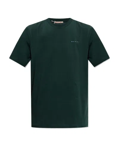 Marni Logo-embroidered Cotton T-shirt In Green