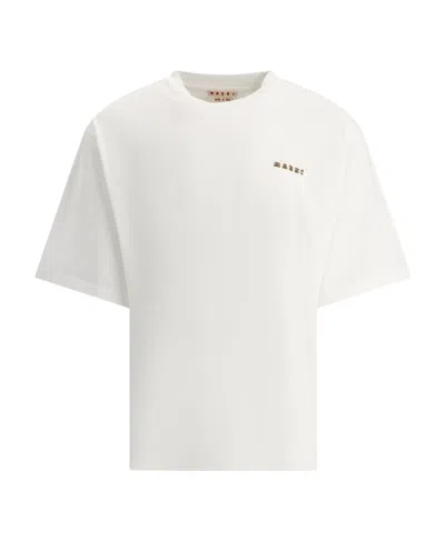 Marni Logo-embroidered Cotton T-shirt In White