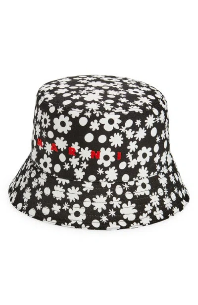 Marni Logo Embroidered Cotton Twill Bucket Hat In Black