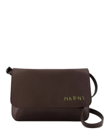Marni Logo-embroidered Cross Body Bag In Brown