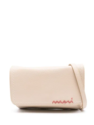 Marni Logo-embroidered Crossbody Bag In Nude