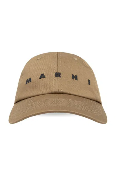 Marni Khaki Organic Gabardine Baseball Cap In Brown