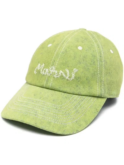 Marni Logo-embroidered Denim Hat In Green
