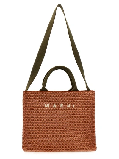 Marni Small Embroidered-logo Tote Bag In Brown