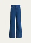 Marni Logo-embroidered Five-pocket Wide-leg Denim Jeans In Ocean