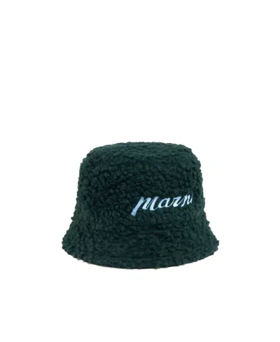 Marni Logo-embroidered Fleece Bucket Hat In Green