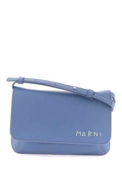 Marni Logo Embroidered Foldover Top Shoulder Bag In Blue