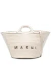 Marni Tropicalia Small Trapezoidal Woven Tote Bag In Blue