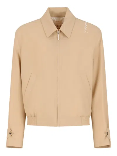 Marni Logo-embroidered Jacket In Nude