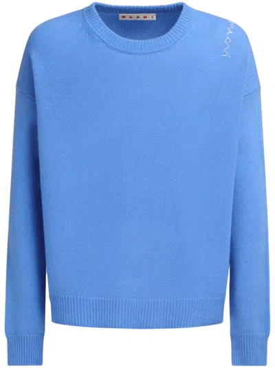 Marni Logo-embroidered Jumper In Blue
