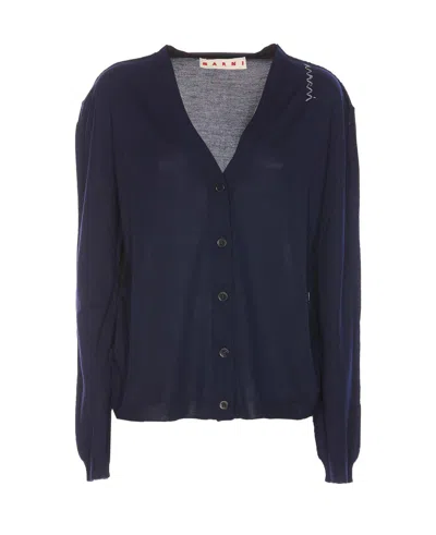 MARNI LOGO EMBROIDERED KNIT CARDIGAN