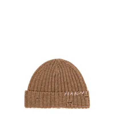MARNI MARNI LOGO EMBROIDERED KNITTED BEANIE