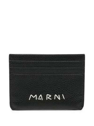 MARNI LOGO-EMBROIDERED LEATHER CARD HOLDER