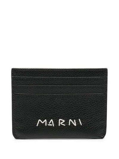 MARNI LOGO-EMBROIDERED LEATHER CARD HOLDER