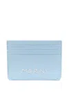 Marni Logo-embroidered Leather Card Holder In Blue