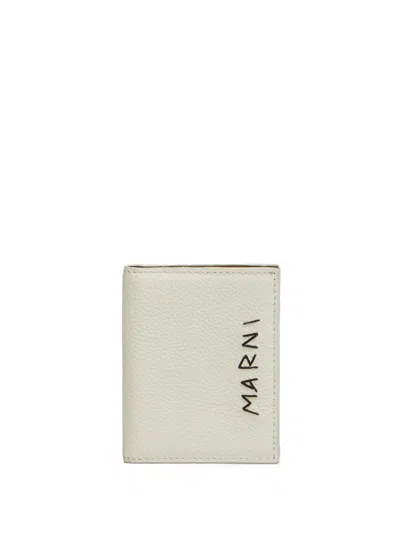 Marni Logo-embroidered Leather Cardholder In White